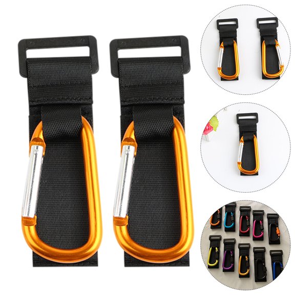 LEORX 2Pcs Stroller Bag Hooks D Shaped Golden Aluminum Alloy for Shopping with Design