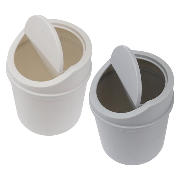 LEORX 2Pcs White Desktop Trash Can with Swing Lid for Storage Use on Makeup Tables or Countertops