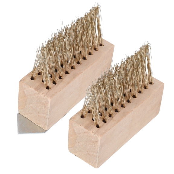 LEORX 2Pcs Wire Brush Broom Weed Removing Tool with Wooden Handle for Garden