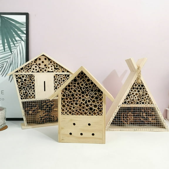 LEORX 2Pcs Wooden Insect House Khaki Insect Shelter For Nature Lovers