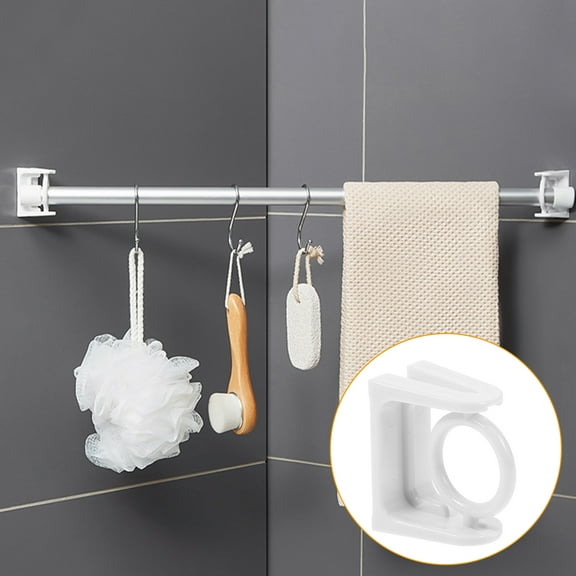 LEORX 2Set Adhesive Curtain Rod Holders White ABS 360 Degree Rotating for Window Installation