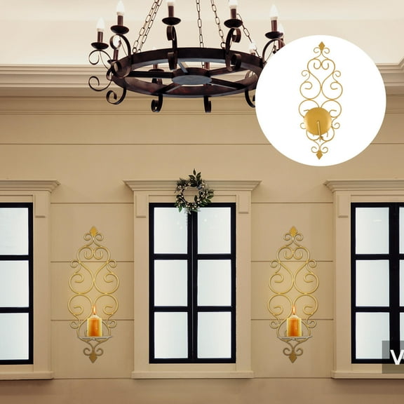 LEORX 2Pcs Golden Iron Wall Candle Sconces Decorative Candle Holder for Living Room Bedroom