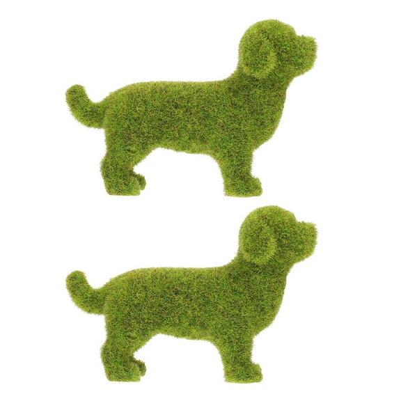 LEORX Outdoor Garden Ornament Green Flocking Dog Statue 2pcs