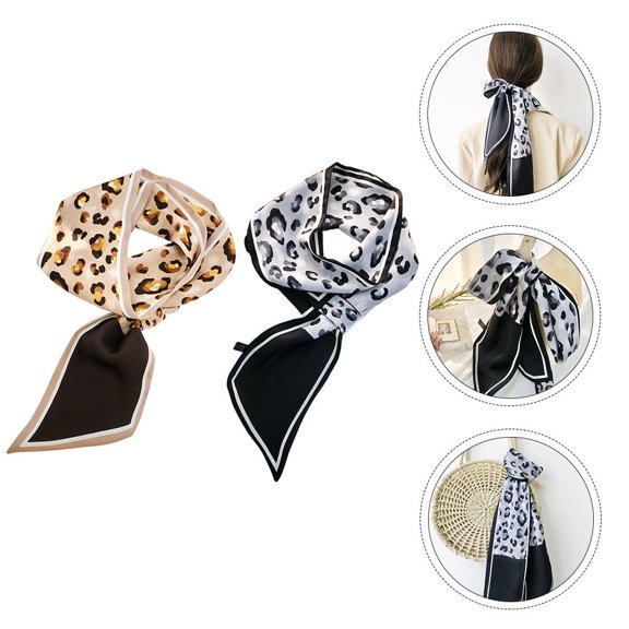 LEORX 2Pcs Decorative Silk Hair Scarves Smooth Fabric Ponytail Holders for Hair Styling