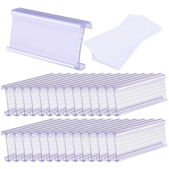 LEORX 30 Sets Wire Shelf Labels for Wood Shelves Holder Transparent PVC Display
