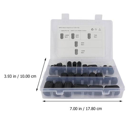 LEORX 36 Pcs Noise Suppressor Ring Black Durable Housing for Audio and Data Cable