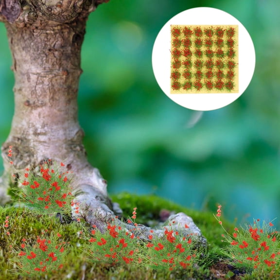 LEORX 36 Pieces Per Sheet of Modelling Grass Flower Tuft Grass for Train Railway Red Plastic