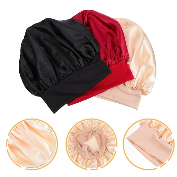 LEORX 3Pack Polyester Sleeping Caps for Hair Protection Prevent Frizz and Khaki Black Burgundy 9.6x8.7in