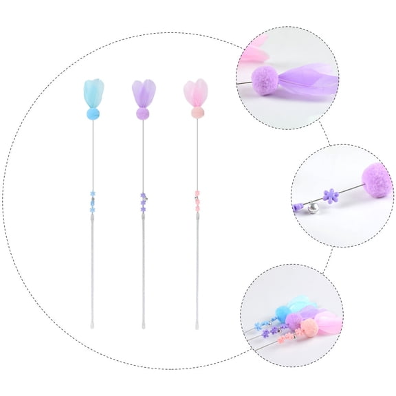 LEORX 3Pcs Cat Teaser Wand Toys Exercise for Cats Purple PVC Steel Wire