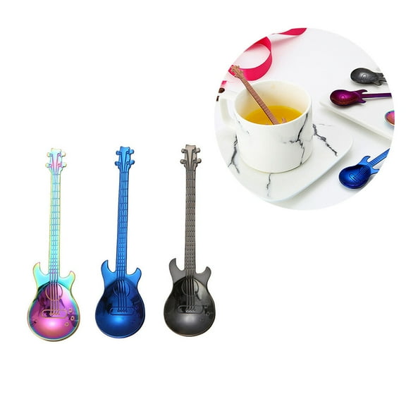 LEORX 3Pcs Guitar Shaped Mixing Spoons Stainless Spoon For Home Use