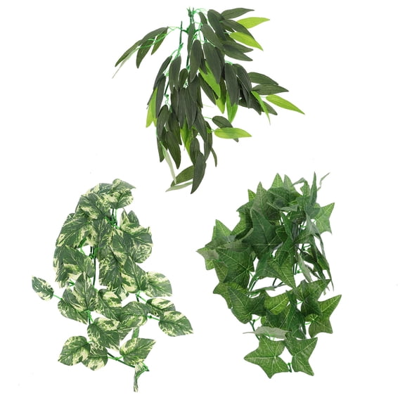 LEORX 3Pcs Reptile Habitat Decor Green Plastic Vine Shaped Pet Owners Item