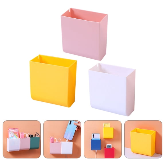 LEORX 3Pcs Wall-Mounted Box Plastic Storage Organizer with Charging Hole for Accessories