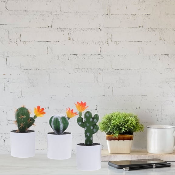 LEORX 3pcs Cactus Figurine Faux Plants Indoor Plastic Decorative Non-wilting Multi