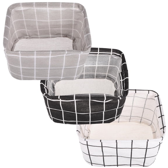 LEORX 3pcs Kitchen Storage Baskets Gray Plaid Storage Basket for Cosmetic Holding