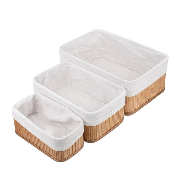 LEORX 3pcs Office Desk Baskets Woven Storage Box Bamboo Multi Functional Decoration