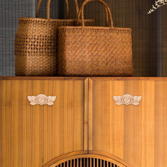 LEORX 3Pcs Khaki Wood Applique Rose Flower Carved Decorative Onlay for Home Furniture