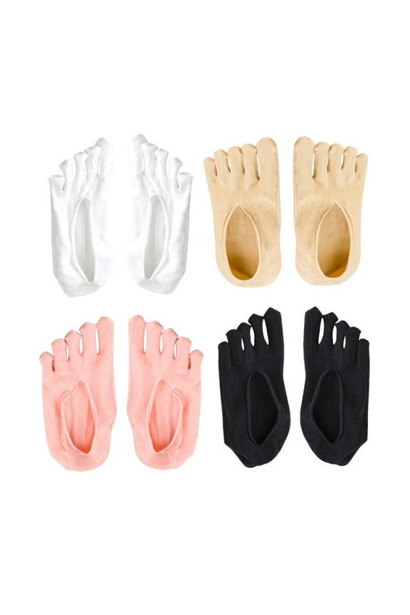 4 Pairs Toe Socks Pink Socks Skin Color Socks White Five Fingers Socks No Show Socks Non-slip M