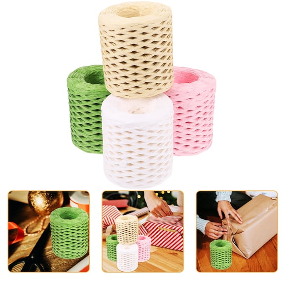 LEORX 4 Rolls Raffia Twine Supply Paper Twine for DIY Crafts Packagers