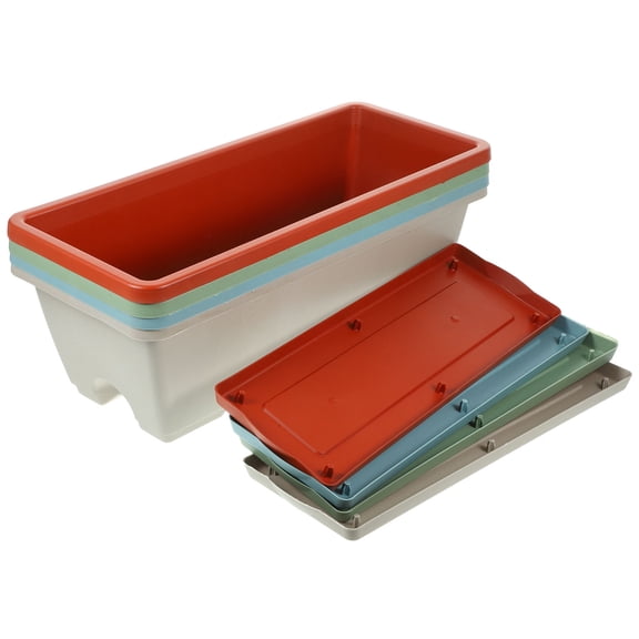 LEORX 4Sets Resin Window Box Planter with Tray for Indoor Outdoor Vegetable Flower Gardening
