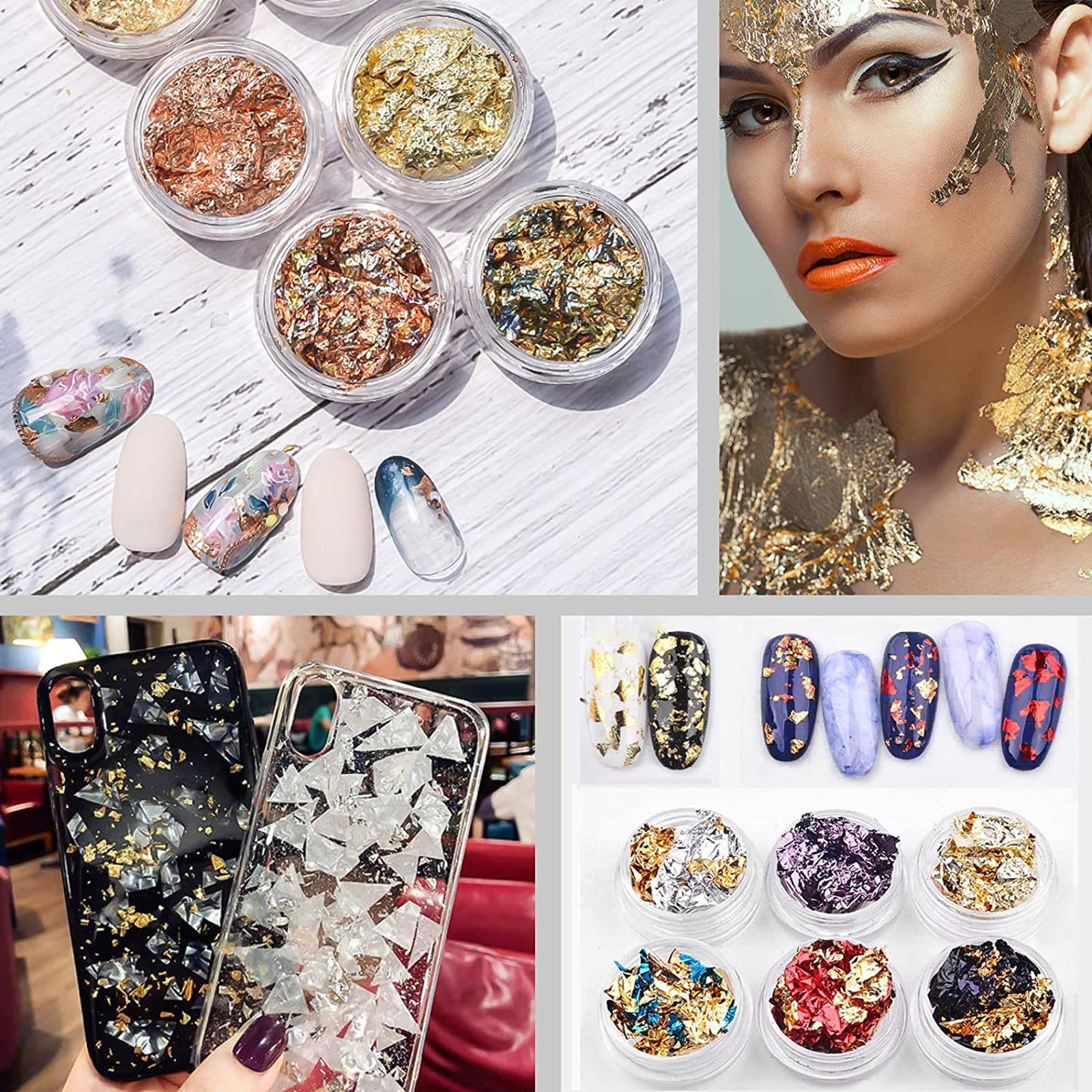 LEORX 48Pcs Nail Art Tinfoil Decor Assorted Color DIY Nail Decoration ...