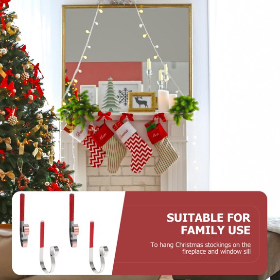 LEORX 4Pcs Xmas Stocking Holder Metal Hooks for Fireplace Windowsill Christmas Hanging