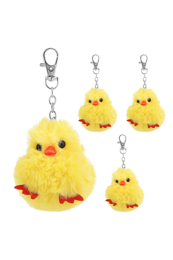 4Pcs Yellow Plush Stuffed Chick Keychain Decorative Bag Pendant for Backpacks
