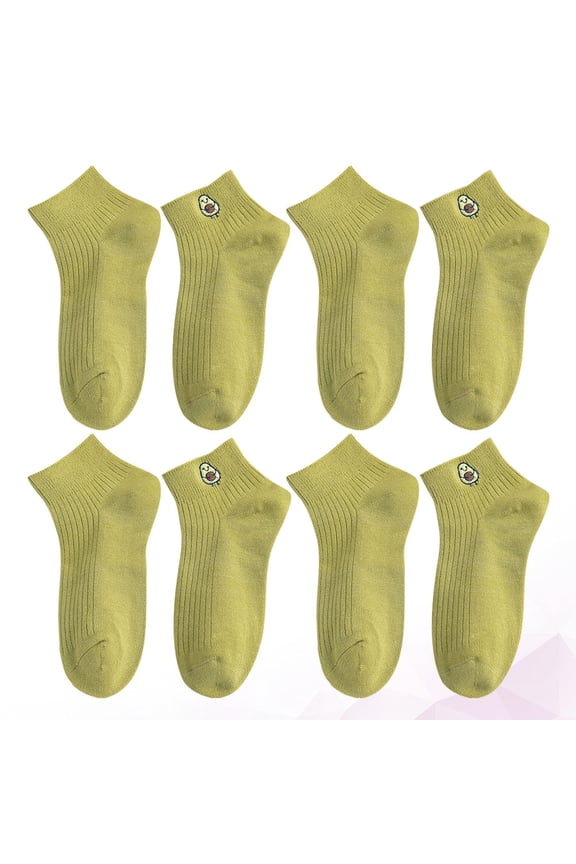 4Pcs Cotton Socks Women Stylish Ankle Socks Breathable Casual Wear Olive Green