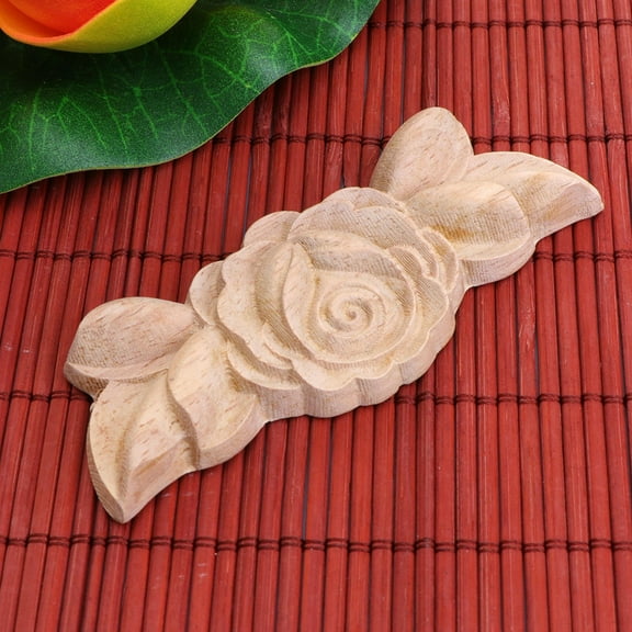 LEORX Wood Carved Onlay Applique Solid Wood Corner Onlay Decals Khaki 4Pcs