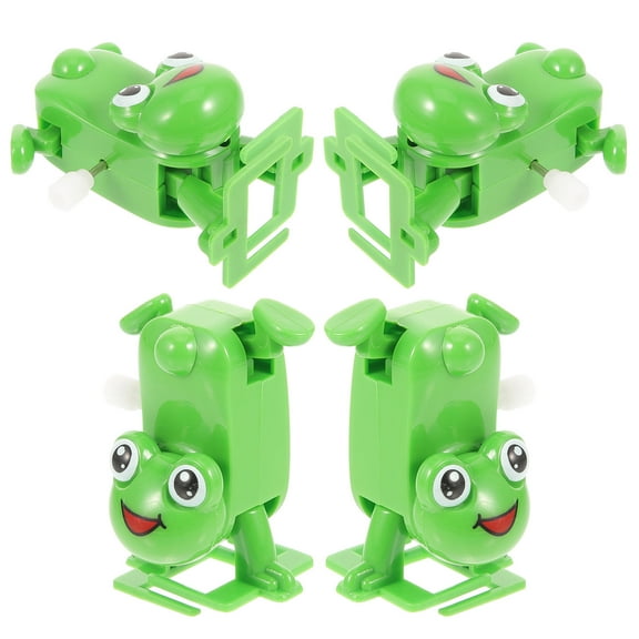 LEORX 4Pcs Frog Clockwork Toys Green Plastic Wind Up Walking Motion Toys for Home Decorations