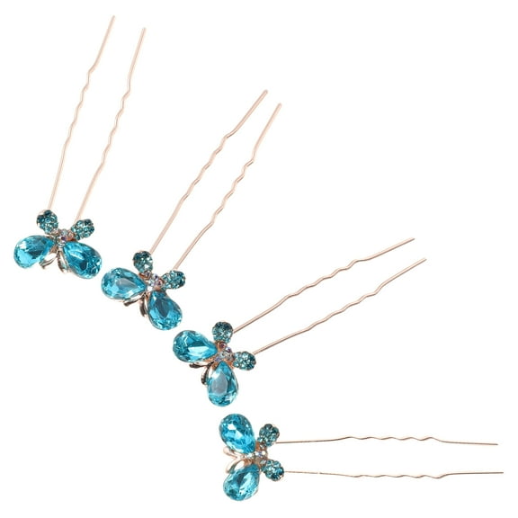 LEORX 4Pcs Lightweight Blue Butterfly Hairpin U Shape Hair Stick Decorative Hair Clips