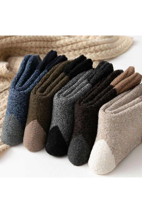 5Pairs Male Socks Warm Polyester Breathable Winter Hiking Socks Assorted Colors Daily Use