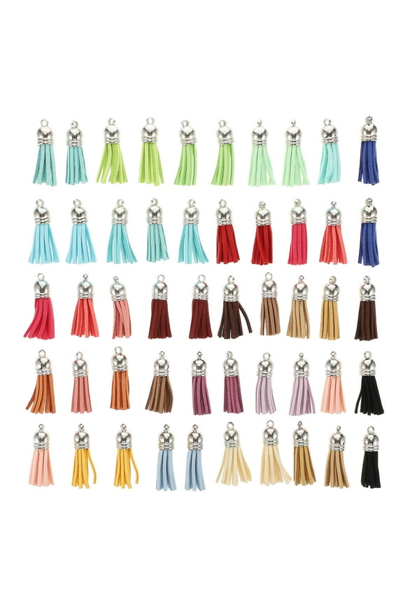 50Sets DIY Keychain Making Kit with Assorted Color Tassel Accessories for Decor
