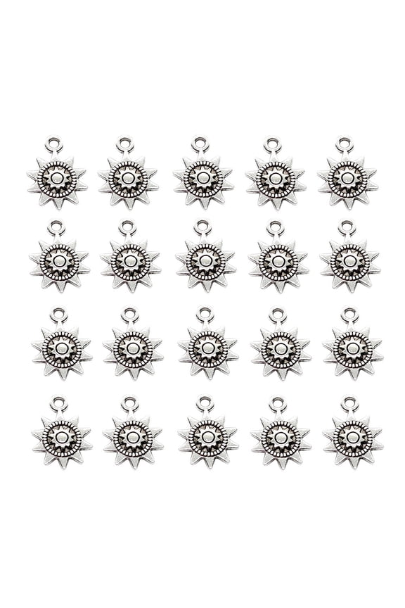 Vintage Style Medal Sun Charms Alloy Silver 50pcs