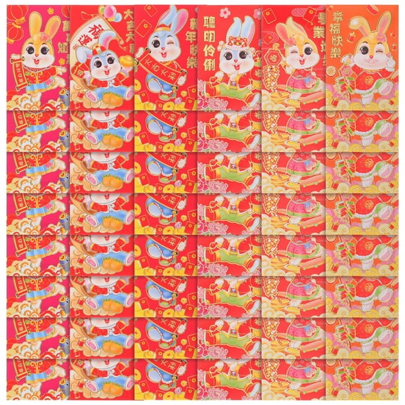 LEORX 54pcs Cute Red Envelopes for Money Chinese New Year Paper Assorted Colors