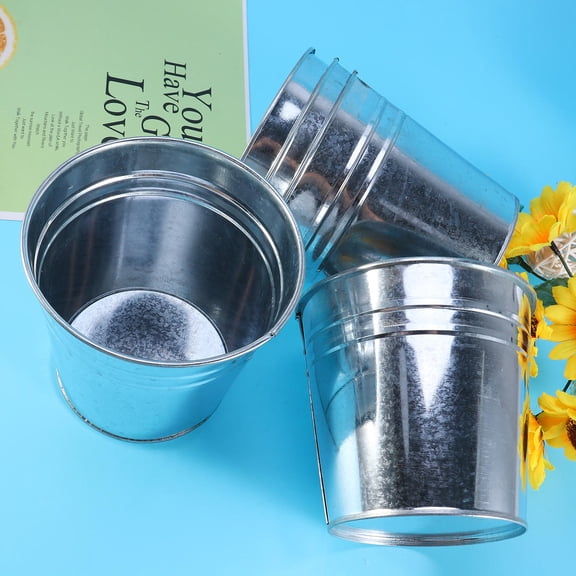 LEORX 5PCS Iron Flower Bucket Planter Pot for Decoration Silver No Drainage Hole Home Wedding Garden Use 1.8L