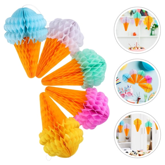LEORX 5Pcs Honeycomb Ball Hanging Ornaments Assorted Color 17.0X10.0X8.0in Paper Pendant for Parties