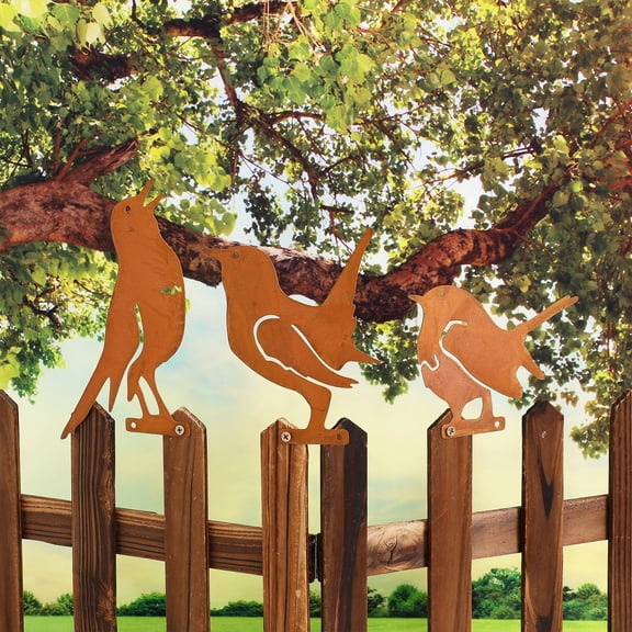 LEORX 5Pcs Rusty Birds for Fence and Garden Ornament 11.8x4.6x0.04In