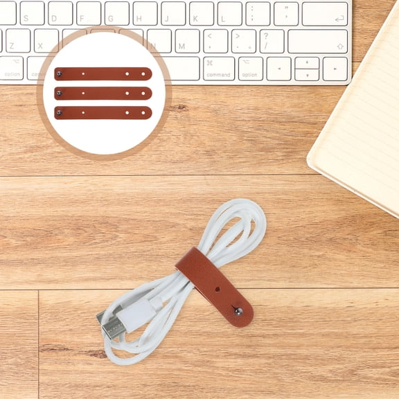 LEORX 5pcs Cord Management Brown Leather for Organizing Wires and Earphones