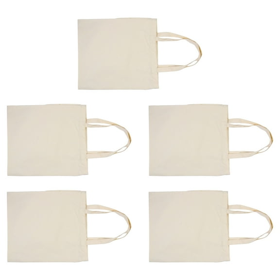 LEORX 5pcs Large Reusable Grocery Bags Beige Canvas Washable General Users Beach