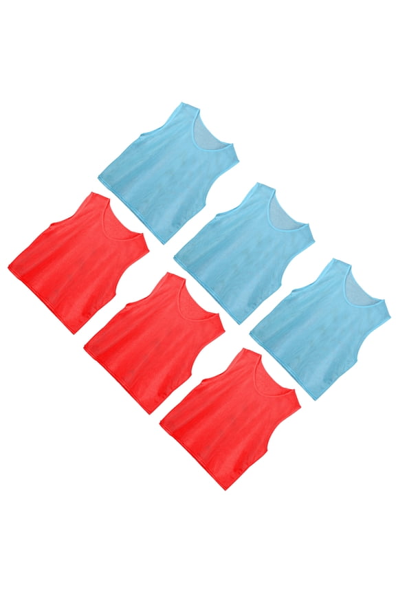 6 Pcs Children Sports Pinnies Lightweight Fabrics Red and Light Blue for Team Practice