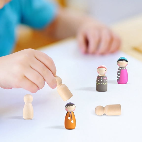 LEORX People Figures Unfinished Wooden Peg Dolls 60pcs Painting Creation