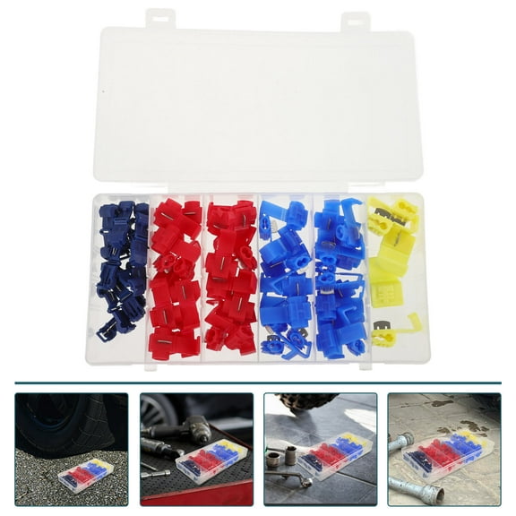 LEORX 65Pcs T-Tap Splice Wire Connectors Blue Plastic Insulated Connection 1.2x0.8x0.4in