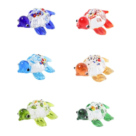 LEORX 6Pcs Colorful Glass Turtle Decorations Glass Turtle Figurines (Assorted Colors)
