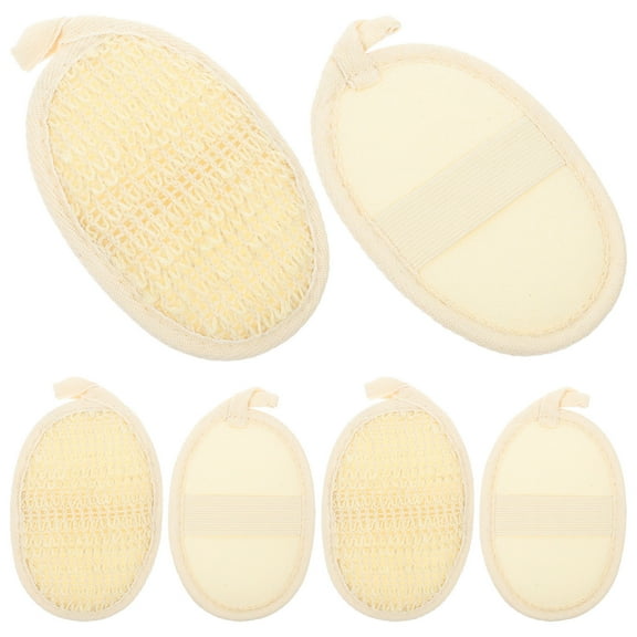 LEORX 6Pcs Exfoliating Loofah Beige Oval Cotton Linen for Home Use 4.7x3.1x0.2in