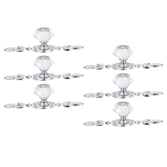LEORX 6Pcs Glass Knobs for Cabinets Silver Round Modern Design Drawer Pulls for Office Use