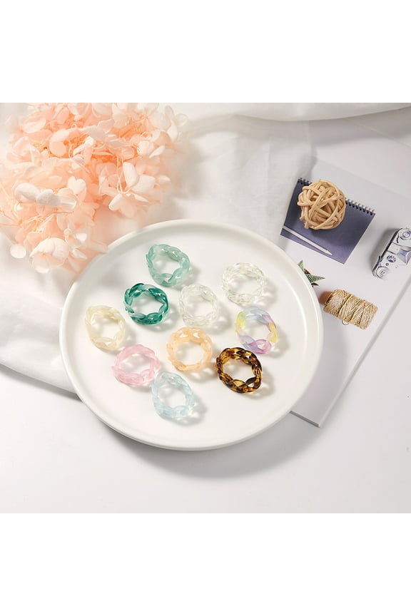 Resin Hand Ring Assorted Color 6Pack 1.4x0.3x0.2in