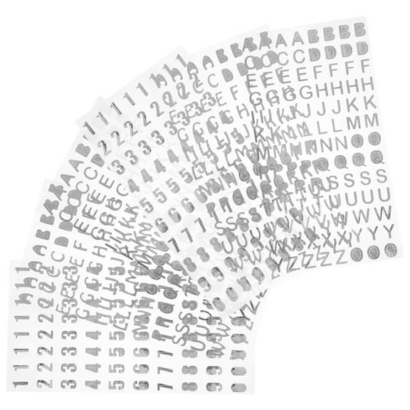 LEORX 6Set Letter Number Stickers Silver PVC for Artists and Scrapbook Decoration