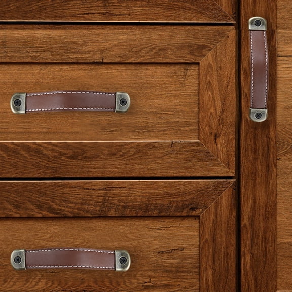 LEORX 6Pcs Synthetic Leather Rectangular Traditional Dresser Hardware Handles for Wardrobes