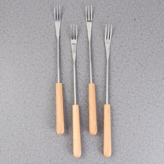 LEORX Party Cutlery Fondue Forks Wood 6pcs Long Handle Stainless Steel Utensil