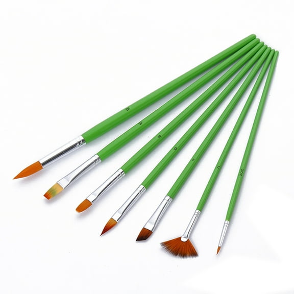 LEORX 7Pcs Oil Watercolor Brush Set Green Wooden Handles Suitable for Paint and Pottery